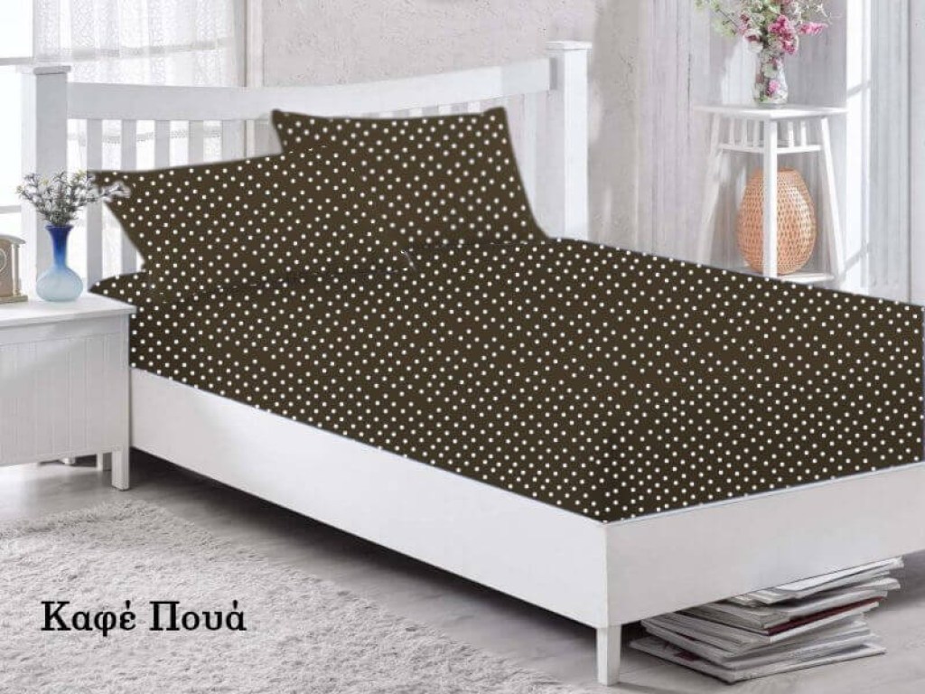 Κατωσέντονο με Λάστιχο Καφέ Πουά Βαμβάκι Γαρύφαλλο | Γαρύφαλλο - Λευκά Είδη